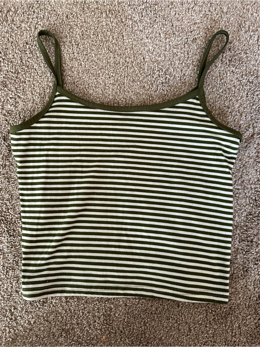 SHEIN Olive Green & White Striped Spaghetti Strap Camisole